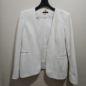 White Open Front Collarless Tommy Hilfiger Blazer with Pockets
